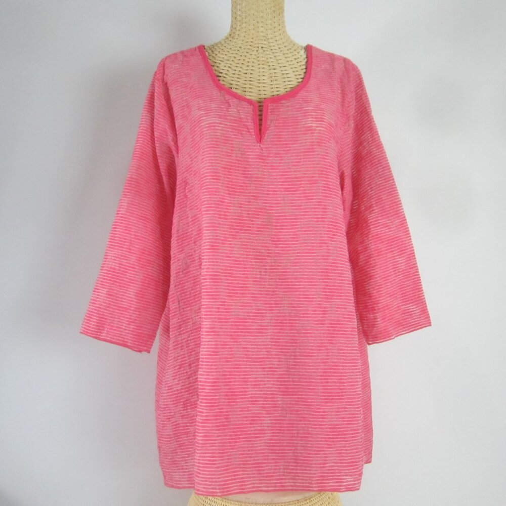 Habitat Womens L Pink Light Weight Relaxed Long Tunic Shirt Semi Sheer Rayon